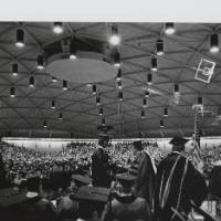 Students and faculty at 1972 Commencement under the Field House dome.